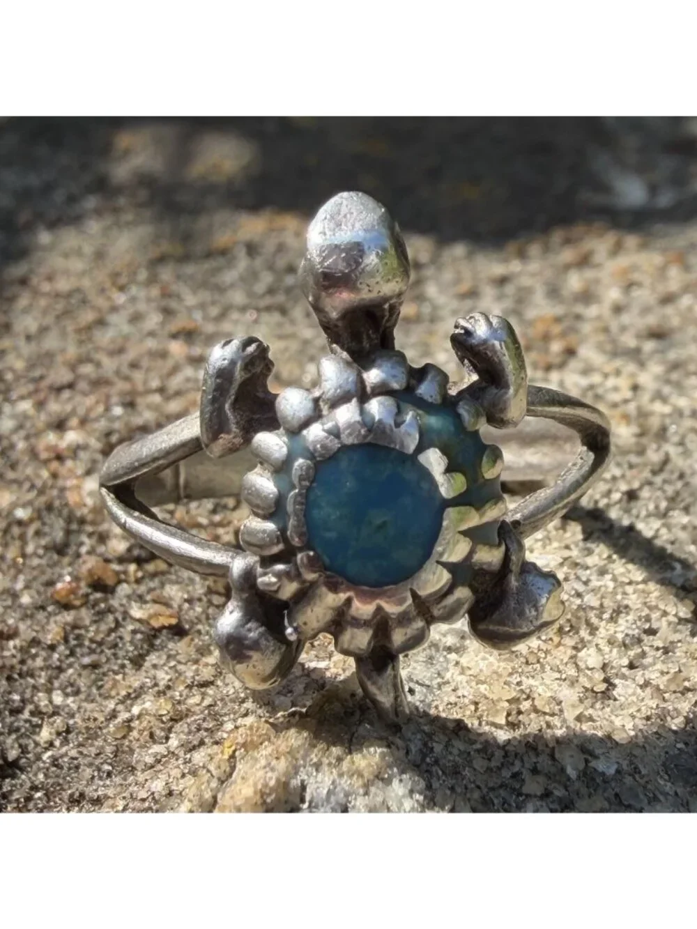 Vintage Sterling Silver Turquoise Turtle Ring Size 7 Southwestern Boho Coastal